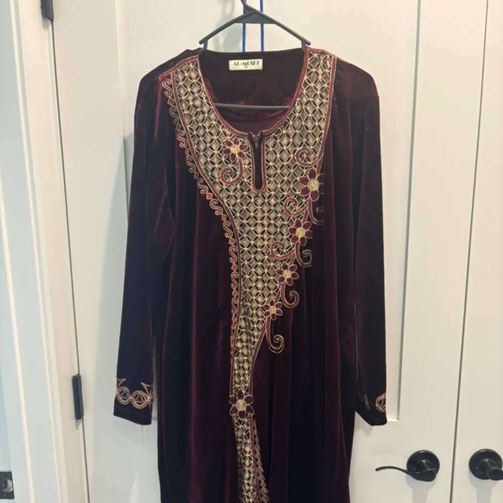 Red Velvet Embroidered Dress, size M (12-14)